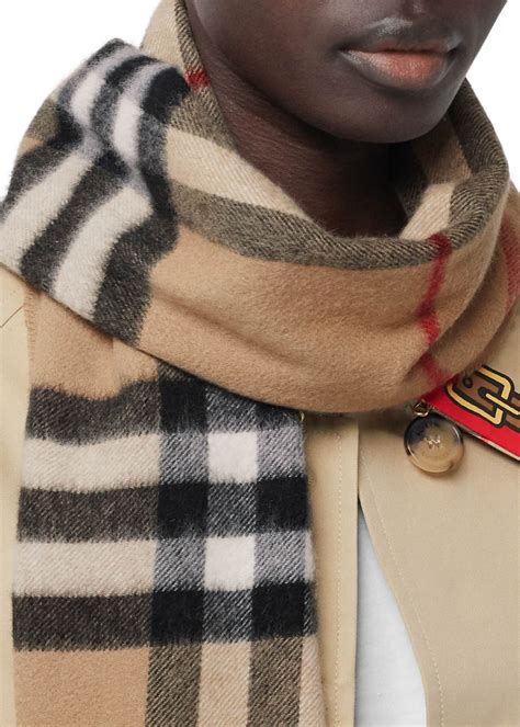 burberry giant check skinny cashmere scarf camel|burberry cashmere check scarf beige.